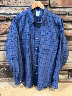 Brooks Brothers Regent 100% Cotton Blue Windowpane Button-Down Shirt